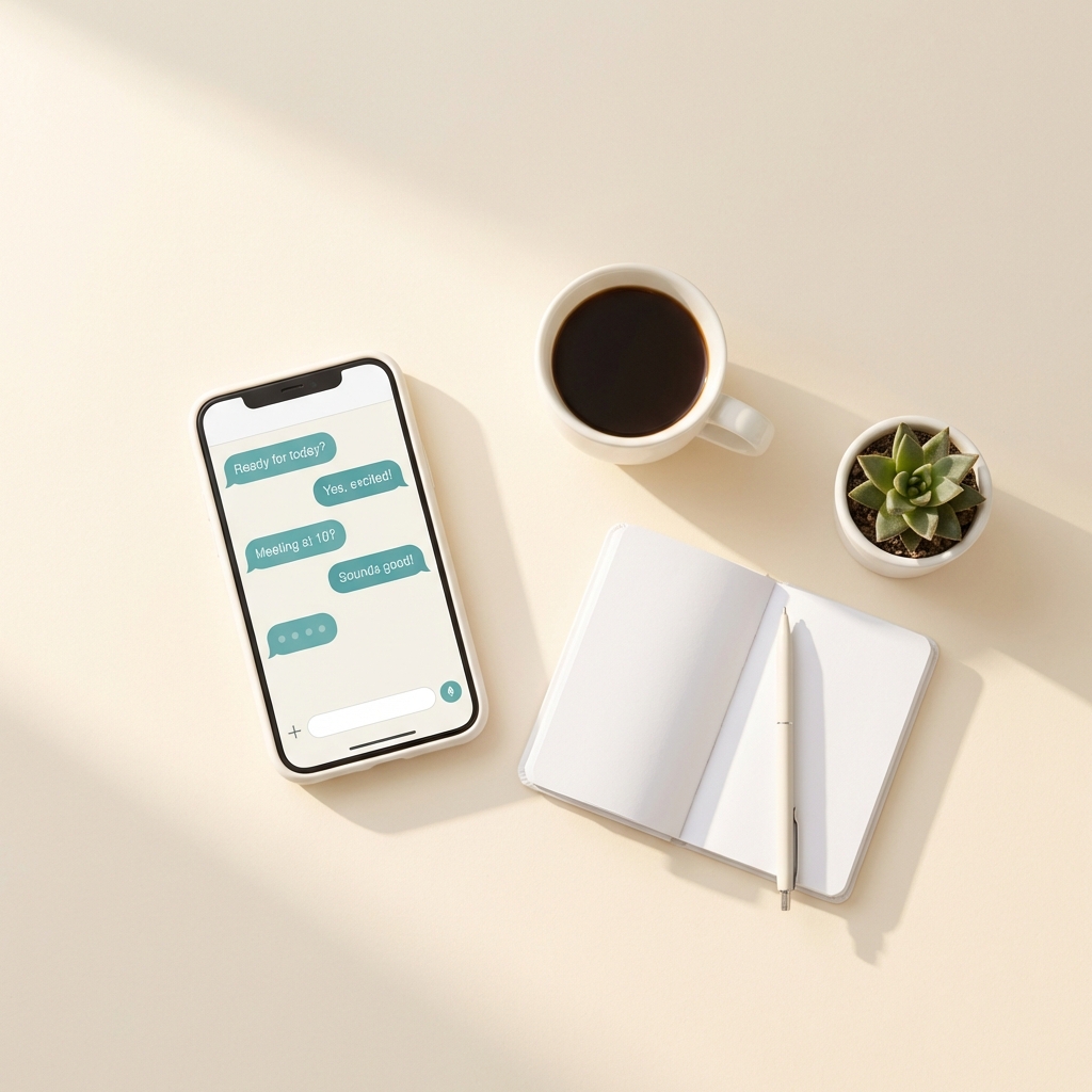 Telefon z chatbotem i kawa - prosty jak poranek